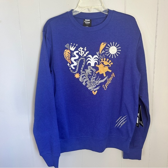 Genuine Authenic Garments Royal Blue Graphic Crew Neck Embroidered Sweatshirt - Picture 1 of 8
